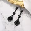 image:imageBriLove Wedding Bridal Elegant Crystal Flower Teardrop Marquise Chandelier Dangle Earrings for Women Black BlackTone