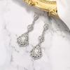 image:imageBriLove Wedding Bridal Elegant Crystal Flower Teardrop Marquise Chandelier Dangle Earrings for Women Clear SilverTone