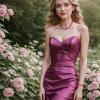 image:imageBriLove Wedding Jewelery Set for WomenShiny Gorgeous Crystal Marquise Cluster Pendant Necklace Stud Earrings Link Bracelet for Bridal Party Prom AccessoriesFuchsia GoldTone