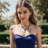 image:imageBriLove Wedding Jewelery Set for WomenShiny Gorgeous Crystal Marquise Teardrop Cluster Pendant Necklace Dangle Earrings for Bridal Party Prom AccessoriesSapphire Color SilverTone