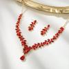 image:imageBriLove Wedding Jewelery Set for WomenShiny Gorgeous Crystal Marquise Teardrop Cluster Pendant Necklace Dangle Earrings for Bridal Party Prom AccessoriesRuby Color GoldTone
