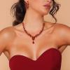 image:imageBriLove Wedding Jewelery Set for WomenShiny Gorgeous Crystal Marquise Teardrop Cluster Pendant Necklace Dangle Earrings for Bridal Party Prom AccessoriesRuby Color GoldTone