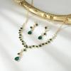 image:imageBriLove Wedding Jewelery Set for WomenShiny Gorgeous Crystal Teardrop Cluster Pendant Necklace Dangle Earrings for Bridal Party Prom AccessoriesEmerald Color GoldTone