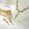 image:imageBriLove Wedding Jewelry Set for WomenShiny Gorgeous Crystal Marquise Leaf Flower Cluster YShape Pendnt Necklace Dangle Long Earrings for Bridal Party Prom AccessoriesEmerald Color GoldTone