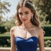 image:imageBriLove Wedding Jewelry Set for WomenShiny Gorgeous Crystal Marquise Leaf Flower Cluster YShape Pendnt Necklace Dangle Long Earrings for Bridal Party Prom AccessoriesSapphire Color AntiqueGoldTone