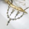 image:imageBriLove Wedding Jewelry Set for WomenShiny Gorgeous Crystal Marquise Leaf Flower Cluster YShape Pendnt Necklace Dangle Long Earrings for Bridal Party Prom AccessoriesSapphire Color AntiqueGoldTone