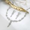 image:imageBriLove Wedding Jewelry Set for WomenShiny Gorgeous Crystal Marquise Leaf Flower Cluster YShape Pendnt Necklace Dangle Long Earrings for Bridal Party Prom AccessoriesIridescent AB SilverTone
