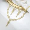 image:imageBriLove Wedding Jewelry Set for WomenShiny Gorgeous Crystal Marquise Leaf Flower Cluster YShape Pendnt Necklace Dangle Long Earrings for Bridal Party Prom AccessoriesClear GoldTone