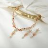 image:imageBriLove Wedding Jewelry Set for WomenShiny Gorgeous Crystal Marquise Leaf Flower Cluster YShape Pendnt Necklace Dangle Long Earrings for Bridal Party Prom AccessoriesRuby Color GoldTone
