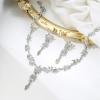 image:imageBriLove Wedding Jewelry Set for WomenShiny Gorgeous Crystal Marquise Leaf Flower Cluster YShape Pendnt Necklace Dangle Long Earrings for Bridal Party Prom AccessoriesClear SilverTone