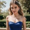 image:imageBriLove Wedding Jewelry Set for WomenShiny Gorgeous Crystal Marquise Leaf Flower Cluster YShape Pendnt Necklace Dangle Long Earrings for Bridal Party Prom AccessoriesSapphire Color SilverTone