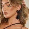 image:imageBriLove Womens Stunning Gorgeous LeafShaped Teardrop Crystal Rhinestone Wedding Bridal Drop Dangle Statement Earrings for Bride Bridesmaid Party Prom Black BlackTone