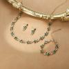 image:imageBriLove Womens Wedding Jewelery Set Leaf Flower Shiny Gorgeous Crystal Marquise Butterfly Cluster Statement Necklace Link Bracelet Dangle Earrings for Bridal Party Prom AccessoriesEmerald Color GoldTone