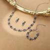image:imageBriLove Womens Wedding Jewelery Set Leaf Flower Shiny Gorgeous Crystal Marquise Butterfly Cluster Statement Necklace Link Bracelet Dangle Earrings for Bridal Party Prom AccessoriesSapphire Color SilverTone