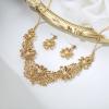 image:imageBriLove Womens Wedding Jewelery Set Leaf Flower Shiny Gorgeous Crystal Teardrop Simulated Pearl Cluster Statement Necklace Dangle Earrings for Bridal Party Prom AccessoriesChampagne GoldTone