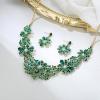 image:imageBriLove Womens Wedding Jewelery Set Leaf Flower Shiny Gorgeous Crystal Teardrop Simulated Pearl Cluster Statement Necklace Dangle Earrings for Bridal Party Prom AccessoriesEmerald Color GoldTone