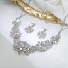 image:imageBriLove Womens Wedding Jewelery Set Leaf Flower Shiny Gorgeous Crystal Teardrop Simulated Pearl Cluster Statement Necklace Dangle Earrings for Bridal Party Prom AccessoriesIridescent AB SilverTone