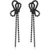 image:imageBriLove Fashion Long Sparkling Tassel Dangle Drop Earring Butterfly Knot Chandelier Dangling Earrings for Women Wedding Party Prom Black BlackTone