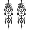 image:imageBriLove Gorgeous Shiny Rhinestones Teardrop Cluster Heart Shape Chandelier Long Dangle Earrings for Women Wedding Party Prom Jewelry AccessoryBlack BlackTone