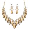 image:imageBriLove Statement Wedding Jewelery Set Shiny Gorgeous Crystal Marquise Cluster Necklace Earrings for Womens Bridal Party Prom AccessoriesChampagne GoldTone