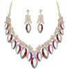 image:imageBriLove Statement Wedding Jewelery Set Shiny Gorgeous Crystal Marquise Cluster Necklace Earrings for Womens Bridal Party Prom AccessoriesIridescent AB GoldTone