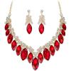 image:imageBriLove Statement Wedding Jewelery Set Shiny Gorgeous Crystal Marquise Cluster Necklace Earrings for Womens Bridal Party Prom AccessoriesRuby Color GoldTone