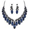 image:imageBriLove Statement Wedding Jewelery Set Shiny Gorgeous Crystal Marquise Cluster Necklace Earrings for Womens Bridal Party Prom AccessoriesSapphire Color BlackTone