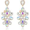 image:imageBriLove Stunning Crystal Rhinestone Teardrop Rectangle Emerald Cut Long Chandelier Drop Dangle Earrings for Women Party Prom Iridescent AB GoldTone