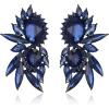 image:imageBriLove Stunning Fancy Marquise Crystal Rhinestone Wedding Bridal 2 Oval Drop Dangle Statement Earrings for Women Bride Bridesmaid MomSapphire Color BlackTone
