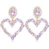 image:imageBriLove Stunning Gorgeous Large Heart Marquise Rhinestone Crystal Dangle Earrings for Women Brides Love Stud Purple GoldToned
