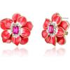 image:imageBriLove Stunning Gorgeous Rhinestone Emerald Cut Enamel Flower Leaf Stud Earrings for Women Red GoldTone