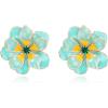 image:imageBriLove Stunning Shiny Rhinestone Layered Flower Leaf Enamel Stud Earrings for Women Summer Jewelry AccessoriesGreen