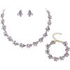 image:imageBriLove Wedding Jewelery Set for WomenShiny Gorgeous Crystal Marquise Cluster Pendant Necklace Stud Earrings Link Bracelet for Bridal Party Prom AccessoriesLight Purple GoldTone