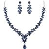 image:imageBriLove Wedding Jewelery Set for WomenShiny Gorgeous Crystal Marquise Teardrop Cluster Pendant Necklace Dangle Earrings for Bridal Party Prom AccessoriesSapphire Color SilverTone