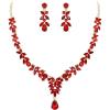image:imageBriLove Wedding Jewelery Set for WomenShiny Gorgeous Crystal Marquise Teardrop Cluster Pendant Necklace Dangle Earrings for Bridal Party Prom AccessoriesRuby Color GoldTone