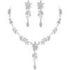 image:imageBriLove Wedding Jewelry Set for WomenShiny Gorgeous Crystal Marquise Leaf Flower Cluster YShape Pendnt Necklace Dangle Long Earrings for Bridal Party Prom AccessoriesIridescent AB SilverTone