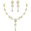 image:imageBriLove Wedding Jewelry Set for WomenShiny Gorgeous Crystal Marquise Leaf Flower Cluster YShape Pendnt Necklace Dangle Long Earrings for Bridal Party Prom AccessoriesClear GoldTone
