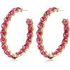 image:imageBriLove Womens Fashion Stunning Crystal Rhinestone Statement Hoop Dangle Earrings for Party Prom Fuchsia GoldTone