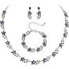 image:imageBriLove Womens Wedding Jewelery Set Leaf Flower Shiny Gorgeous Crystal Marquise Butterfly Cluster Statement Necklace Link Bracelet Dangle Earrings for Bridal Party Prom AccessoriesSapphire Color SilverTone