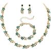 image:imageBriLove Womens Wedding Jewelery Set Leaf Flower Shiny Gorgeous Crystal Marquise Butterfly Cluster Statement Necklace Link Bracelet Dangle Earrings for Bridal Party Prom AccessoriesEmerald Color GoldTone