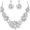 image:imageBriLove Womens Wedding Jewelery Set Leaf Flower Shiny Gorgeous Crystal Teardrop Simulated Pearl Cluster Statement Necklace Dangle Earrings for Bridal Party Prom AccessoriesClear SilverTone