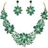 image:imageBriLove Womens Wedding Jewelery Set Leaf Flower Shiny Gorgeous Crystal Teardrop Simulated Pearl Cluster Statement Necklace Dangle Earrings for Bridal Party Prom AccessoriesEmerald Color GoldTone