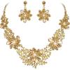 image:imageBriLove Womens Wedding Jewelery Set Leaf Flower Shiny Gorgeous Crystal Teardrop Simulated Pearl Cluster Statement Necklace Dangle Earrings for Bridal Party Prom AccessoriesChampagne GoldTone