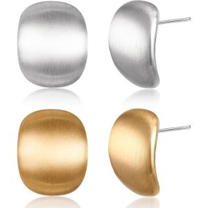 image:imageBriLove 2 Pairs Earrings for Women Matte Gold Silver Stud Set Fashion Square Statement Retro Drop Summer Daily WearSilverGold