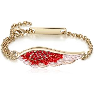 image:imageBriLove Angel Wings Bracelet Dainty Adjustable Link Bracelets Gift for Women Ruby Color GoldTone