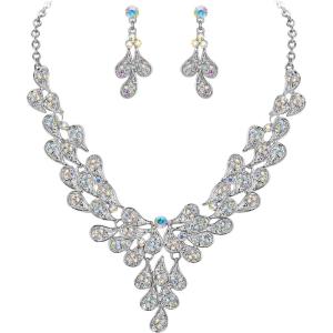 image:imageBriLove Costume Fashion Jewelery Set for Women Multi Teardrop Cluster YShaped Necklace Dangle EarringsClear AB SilverTone