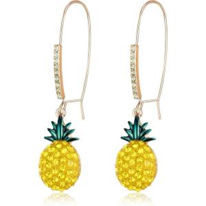 image:imageBriLove Fashion Funny Pineapple Fruit Dangle Earrings for WomenSpakling Full Rhinestone Enamel Trendy Hook Earrigns Party Prom AccessoriesYellow GoldTone