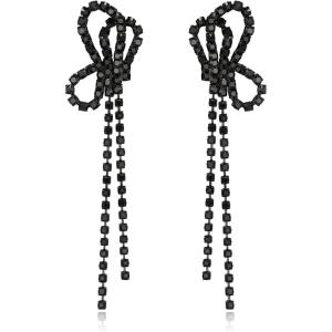 image:imageBriLove Fashion Long Sparkling Tassel Dangle Drop Earring Butterfly Knot Chandelier Dangling Earrings for Women Wedding Party Prom Black BlackTone