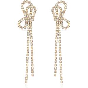 image:imageBriLove Fashion Long Sparkling Tassel Dangle Drop Earring Butterfly Knot Chandelier Dangling Earrings for Women Wedding Party Prom Iridescent AB GoldTone
