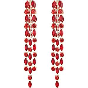 image:imageBriLove Fashion Stunning 2 Layer Tassel Rhinestone Marquise Earrings Dangling for Women Wedding Party PromRuby Color GoldTone